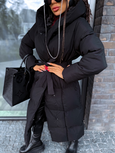 BLACK long jacket with hood "BEST CHOICE" FC85